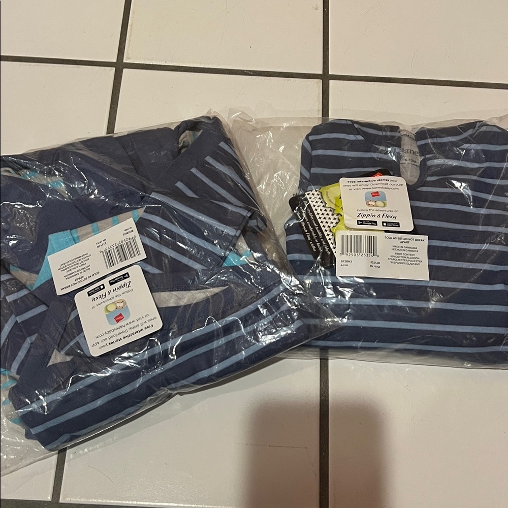 2 sets of 3 hooded long-sleeve body suits 6-12 12-18 Mo blues/gray by Hanes NWT